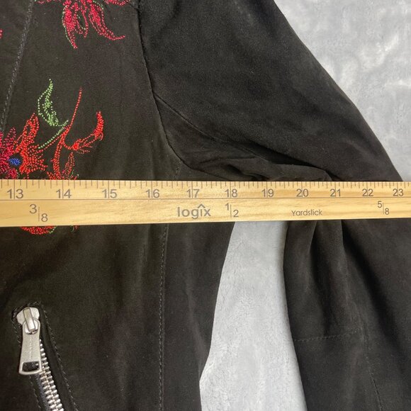 Andrew Marc Elie Suede Leather Bomber Jacket Womens XS Floral Embroidered AM82 - Picture 8 of 12